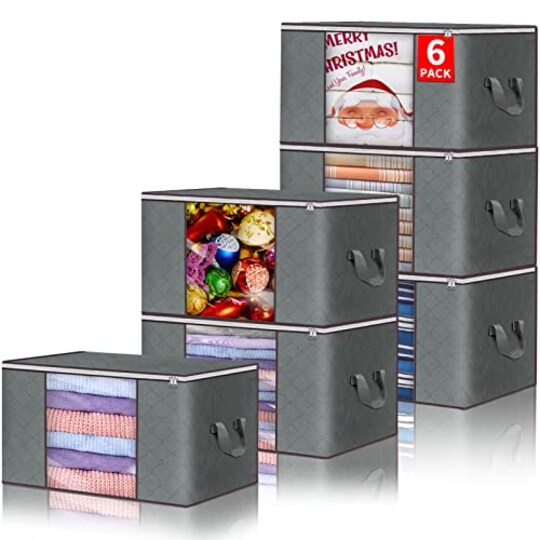 Clothes Storage Bags Foldable Blanket Storage Bins for Closet Organizers Storage Containers with Durable Handles Thick Fabric for Clothing Comforter Blanket Bedding Organization and Storage 6 Pack Mic...